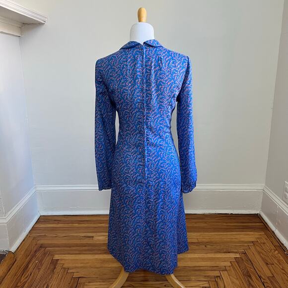 Vintage 70s Handmade Blue Floral Peter Pan Collar Prairie Cottagecore Dress 10 - Picture 7 of 10